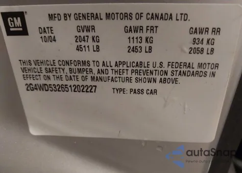 2005 Buick Lacrosse Cxl z USA, uszkodzony, nr VIN 2G4WD532651202227